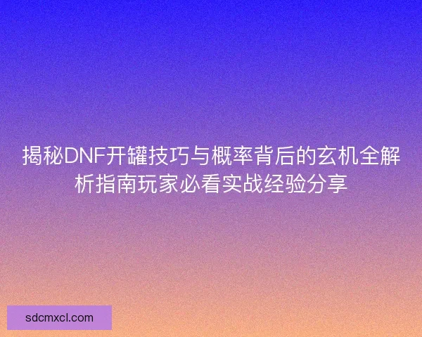 揭秘DNF开罐技巧与概率背后的玄机全解析指南玩家必看实战经验分享