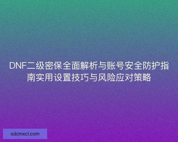 DNF二级密保全面解析与账号安全防护指南实用设置技巧与风险应对策略